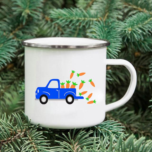 Rainbow Print Enamel Coffee Mugs Car Sibling Cup Outdoor Camping Tea Cups Tourist Tableware Picnic Utensils Creative Hiking Gift