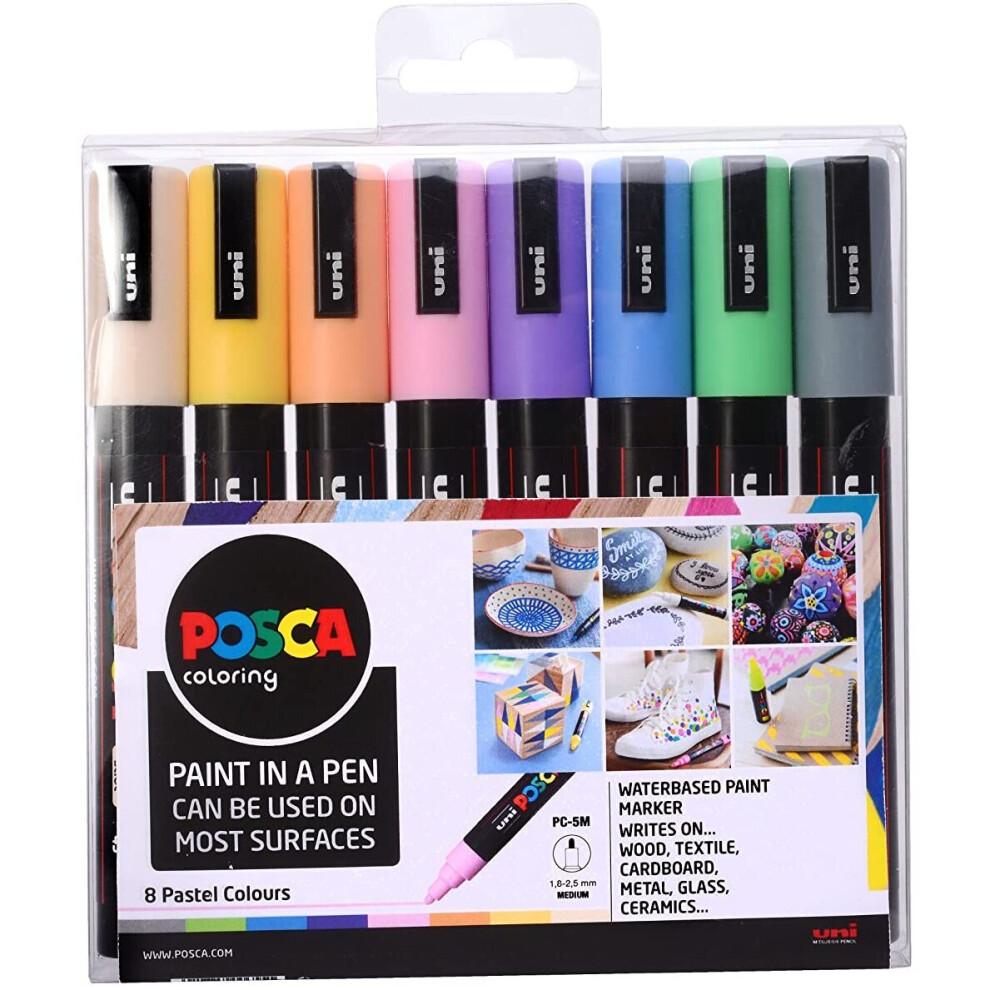 Uni Posca PC-5M Paint Marker Pen Wallet, Pastel Colours Set of 8 Assorted Colours, Medium Tip