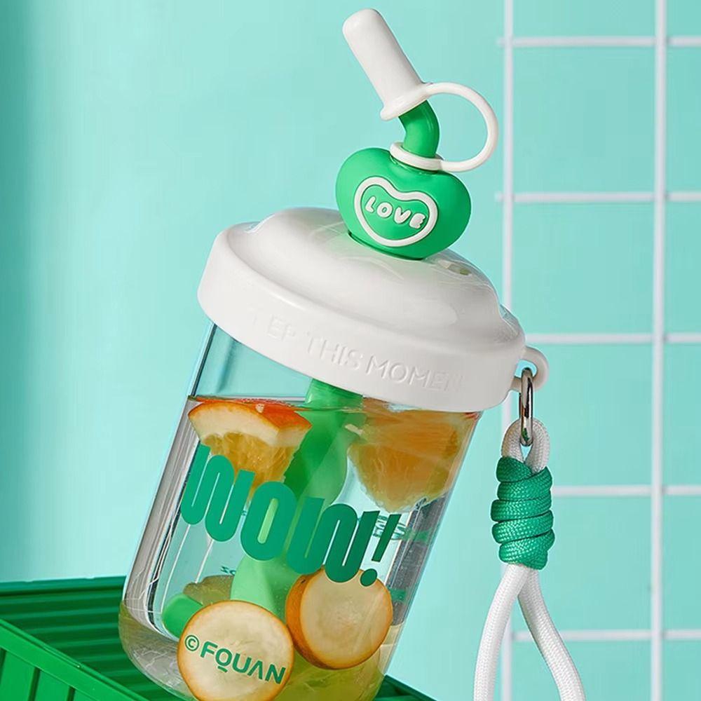 With Straw Stirring Cup High-capacity Drinking Cup Kawaii 580ML Water Bottles  Sports