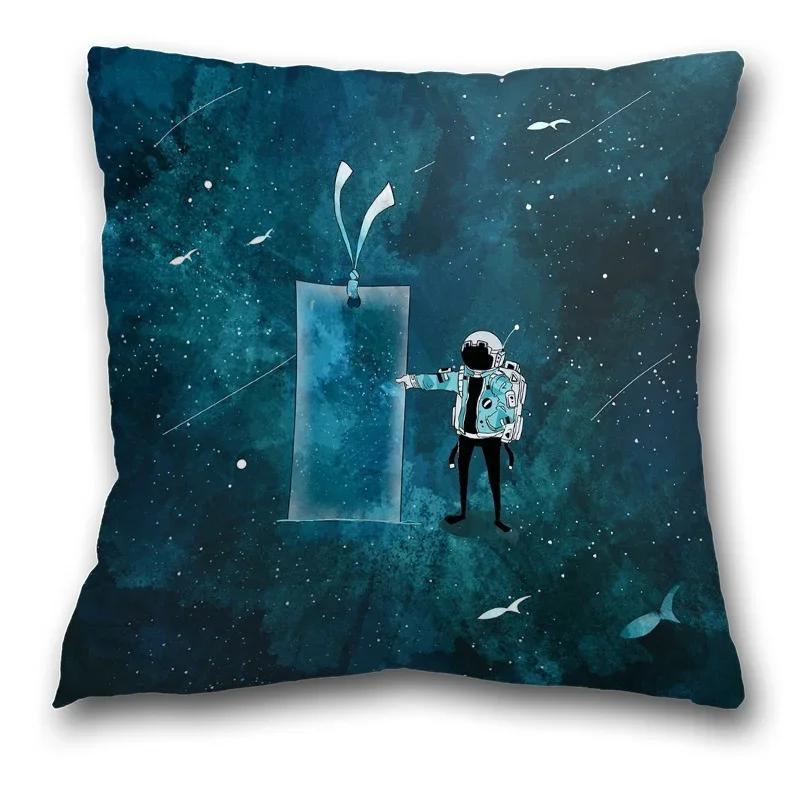 45x45cm Creative Spaceman Astronaut Ocean Blue Square Pillow Cover Living Room Sofa Office Seat Cushion  Home Decoration