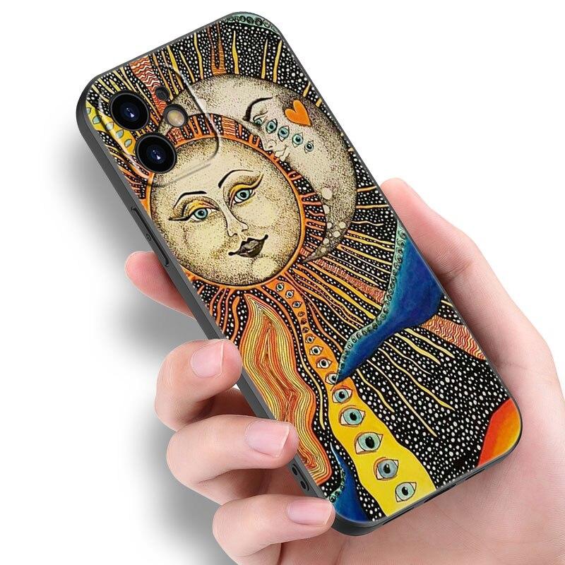 Funny Sun Moon Face Phone Case For Apple iPhone 14 13 12 Mini 11 Pro Max 7 8 XR X XS 7 8 Plus SE 2020 2022 Black Cover