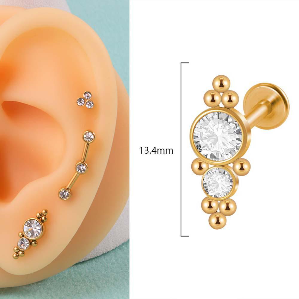 G23 Titan & Stahl 16G CZ Edelstein Dreieck Lippenring Kristall Cluster Ohrring