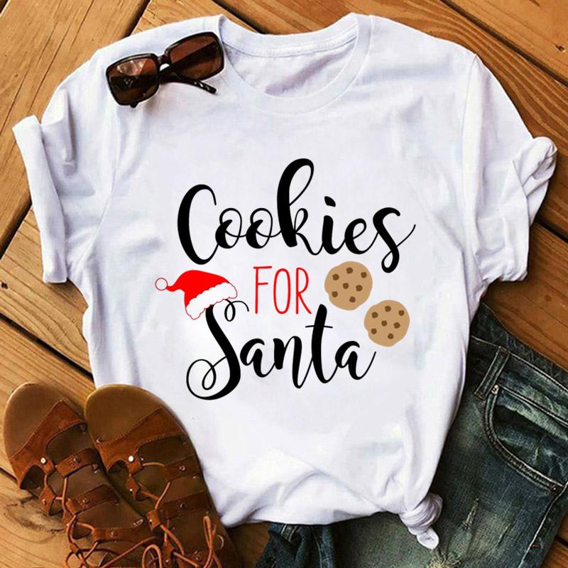 Women Cookies for Santa New Year Female Womens Clothes T Tee Shirt Tshirt Cartoon Print Merry Christmas Ladies Top Tshirt