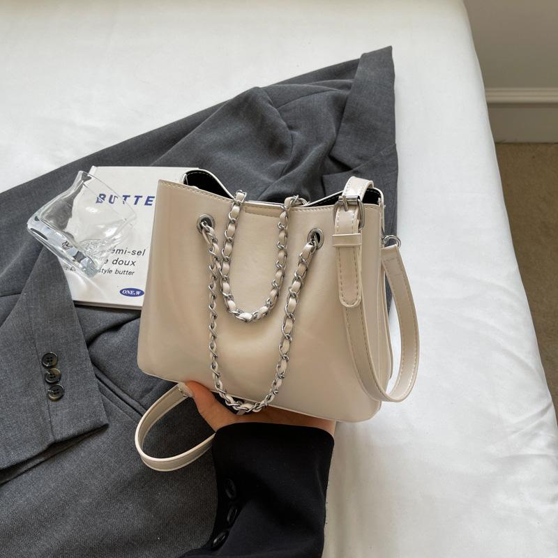Square PU leather women's bags one shoulder crossbody bucket bag with large capacity detachable chain trendy new