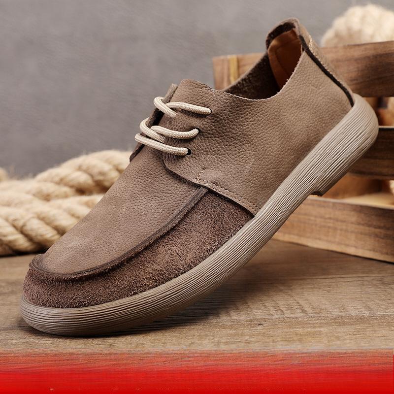 Wide Toe Men's Shoes Breathable Casual Retro Shoes Genuine Leather Leather Shoes Men's Lace Up Soft Leather Soft Sole Easy To Match Single Shoe Trend