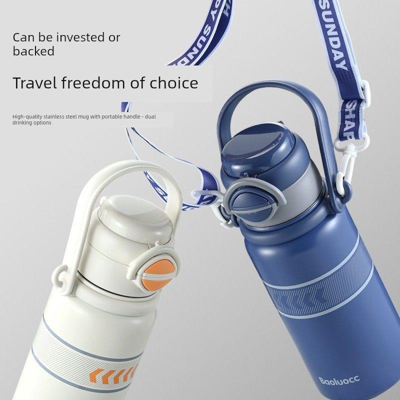 Travel Handle Insulated Thermos Large Capacity Thermos Cup for Women with High Aesthetic Value, Thermos Cup with Straw, 316 Stainless Steel Water Cup