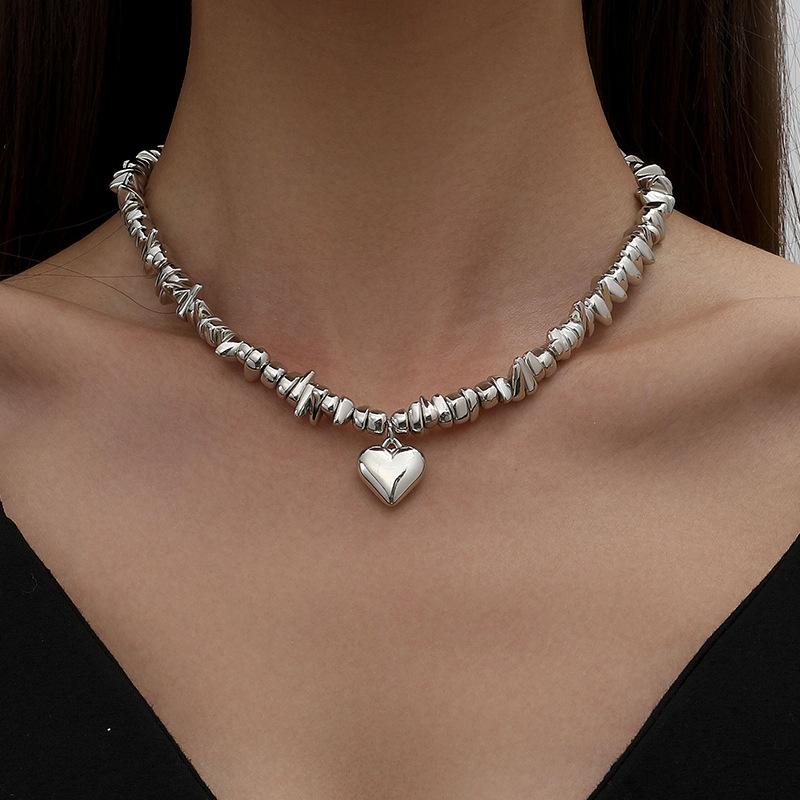 High sense elegant irregular CCB geometric love pendant necklace broken silver Choker party jewelry women
