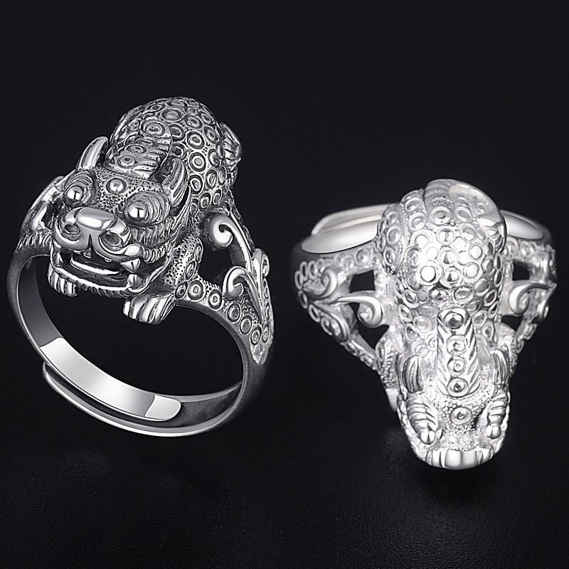 Adjustable Open Ring Men Women Plated Lucky Pixiu Charm Wide Band Statement Retro Ethnic Style