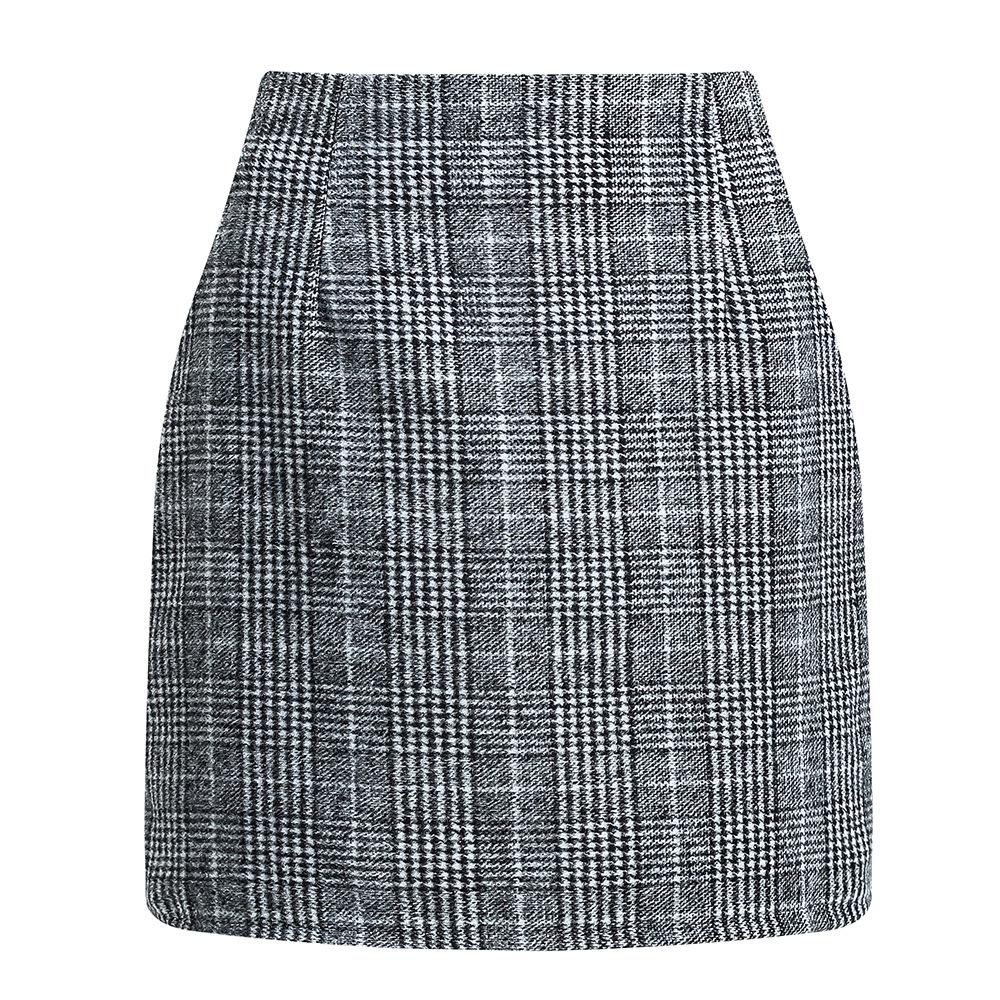 Women's High Waist Plaid Wool Pencil Mini Skirt