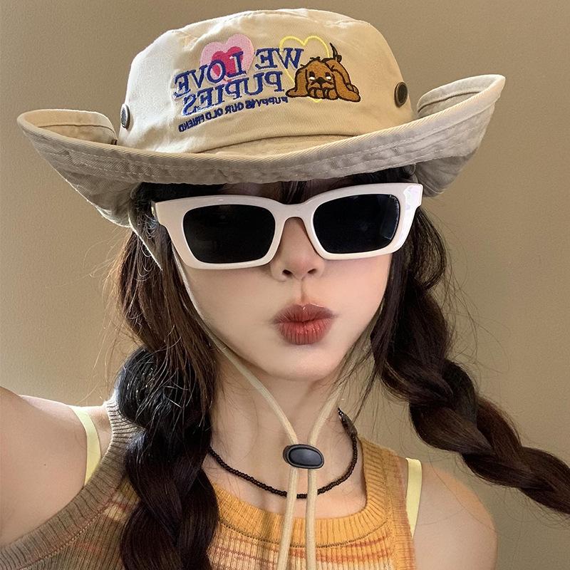 Cute Cartoon Dog Hiking Cap Outdoor Sports Wide-Brimmed Western Cowboy Hat Fashion Cowboy Style Fisherman Hats