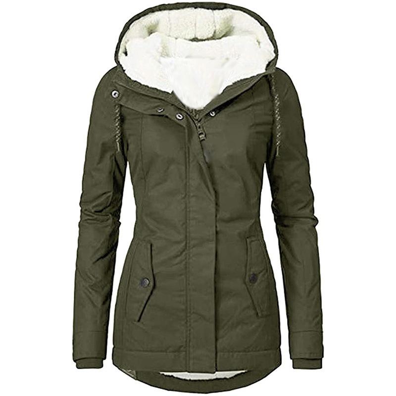 Women's Autumn Winter Solid Color Mid-Length Hooded Jacket Warm Padded Commuter Jacket