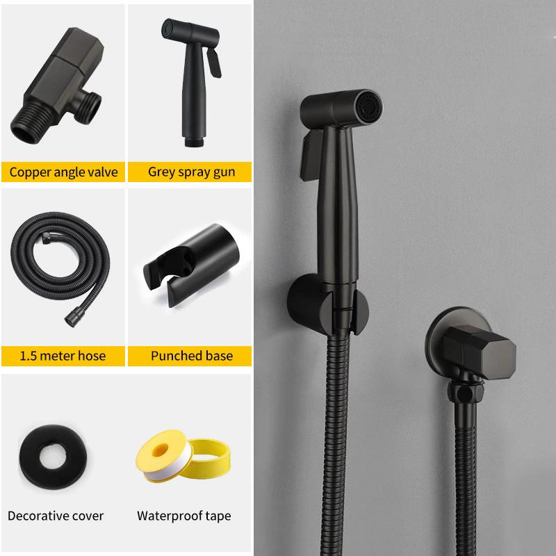 Hand Held Bidet Sprayer Douche Toilet Kit Bidet Faucet Rose Gold Round Shattaf Shower Head Copper Valve Set Jet Bidet Faucet