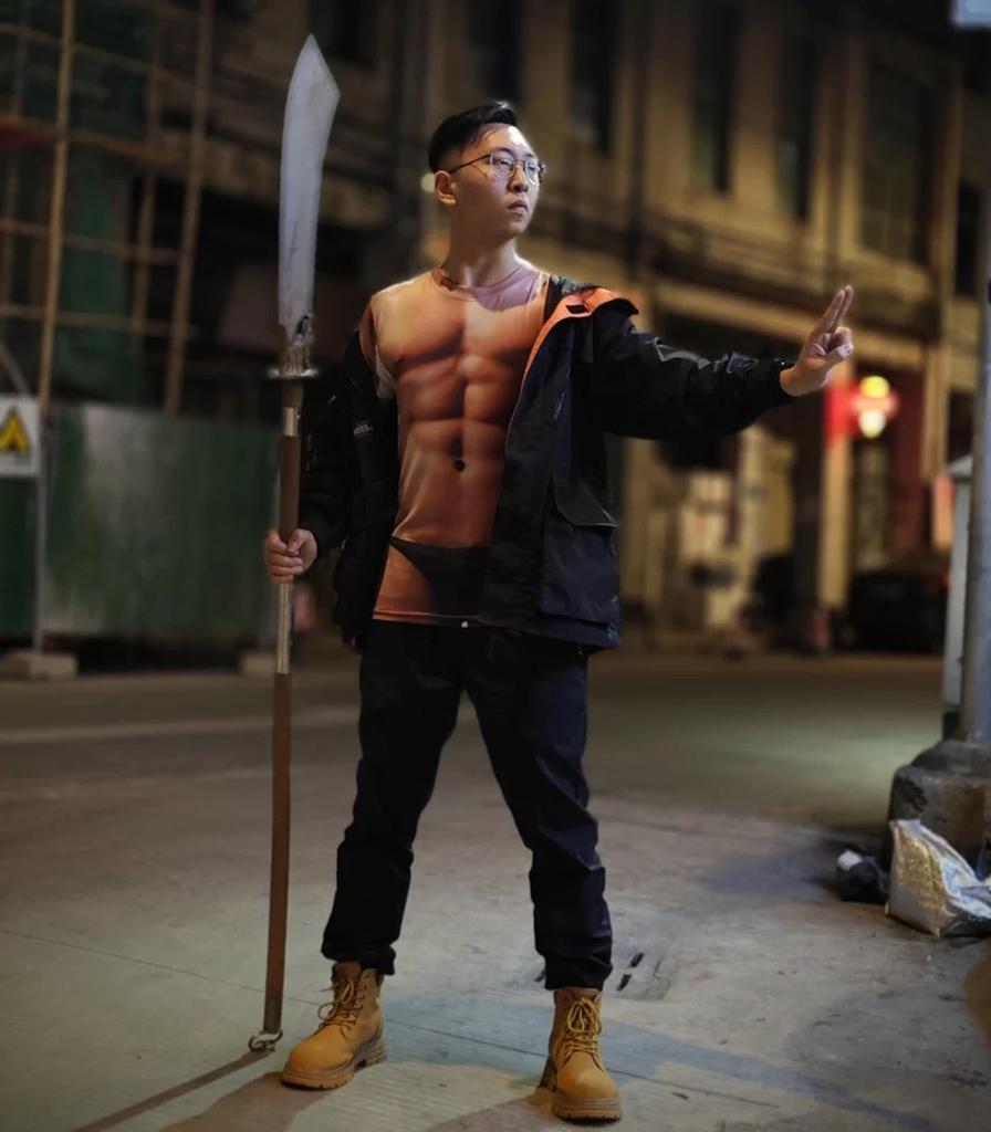 Zleufirty Muscle 3D Short Funny Macho Street Clothes T-Shirt, Tattoo, Print, Men's Sleeve, T-Shirt, Style, Spring/Summer/Autumn (JP, Alphabet, S,