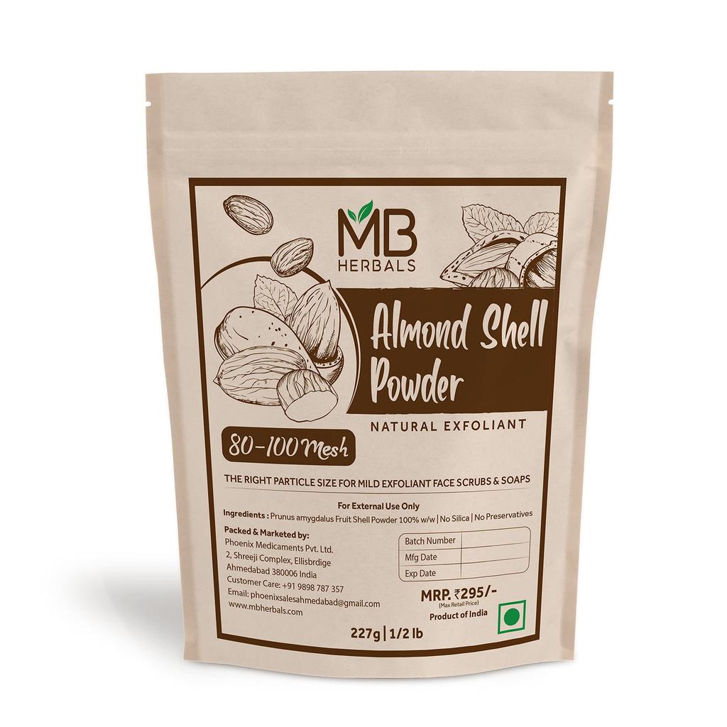 MB Herbals Mandelkernschalenpulver 227 g | 8 oz/Halbes Pfund | Die richtige Partikelgröße 80-100 Mesh für natürliche Gesichtspeelings Seifen & Peeling-Gesichtsmasken
