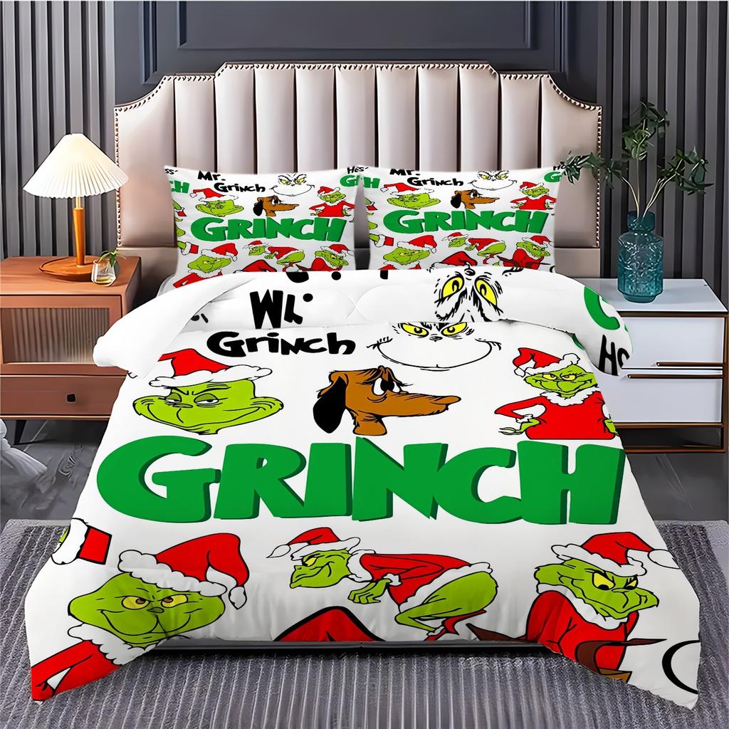 Duvet Cover Printed With Christmas Decoration Super Soft Brushed Microfiber Double Bed Comfortable Set With Zipper Closure And 2 Pillowcases
