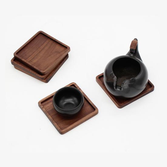 Round Square Cup Coaster Black Walnut Wood Insulation Dining Table Mug