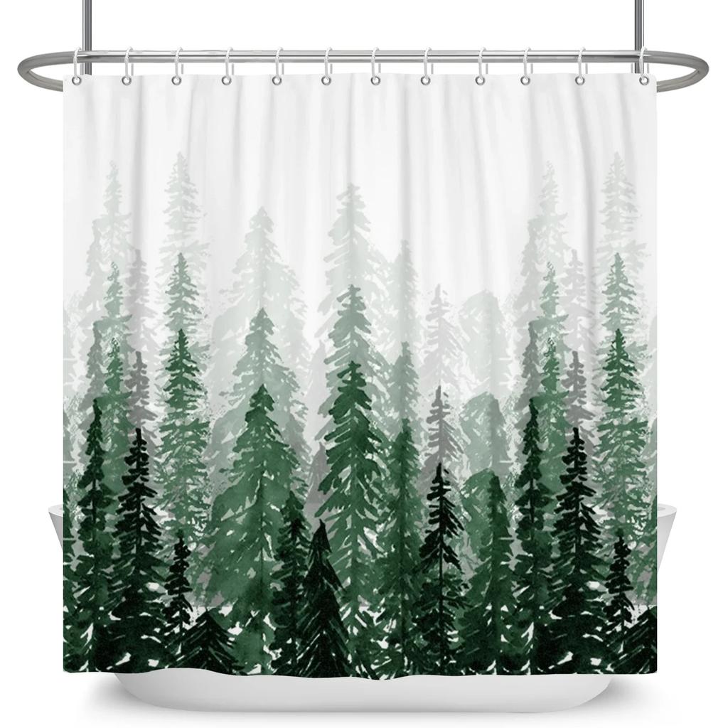 Misty Forest Shower Curtain for Bathroom Nature Mountain Tree Fog Woodland Waterproof Fabric Bathtub Shower Curtain Home Decor