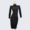 Fall and Winter High Lapel Sunken Stripe Silm All-Matching Sheath Knitted Sweater Dress Pure Color Long Sleeves Female Base Mid-Length Dress