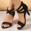 Fashion 2025 Summer Sexy Peep Toe Elastic Band Women High Heels Sandals New Back Zipper Cover Heeled Gladiator Shoe Pump Black