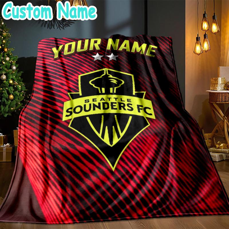 Custom Name Seattle Sounders Fc Crest Throw Blanket - Perfect for Couch, Bed, Office, and outdoor Travel - Ideal Gift for Christmas & Holidays