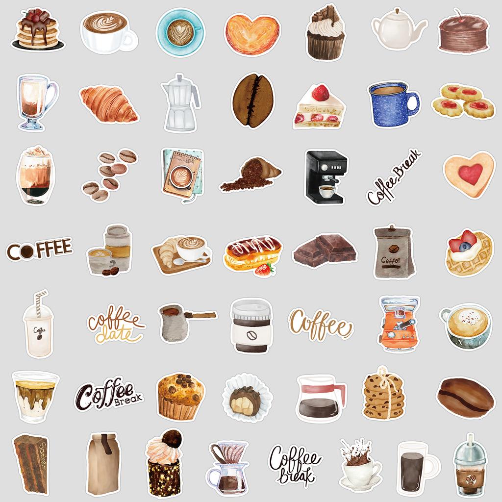 50 Cute Coffee Graffiti Stickers, Water Cup, Computer Waterproof Decorative Stickers, Creative Cartoon Stickers