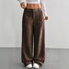 Corduroy-Textured Women's High-Waisted Wide-Leg Pants | Relaxed Fit Side Pockets & All-Season Comfort, Machine Washable Beige Trousers