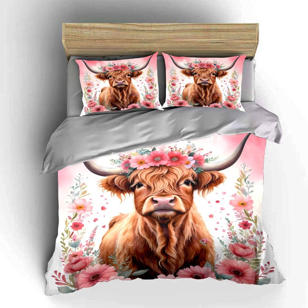 Floral Bull 3-Piece Set Decor Multiple Sizes Kid'S And Adults' Bedroom Exquisite 3Pc Bedding Set, Gift