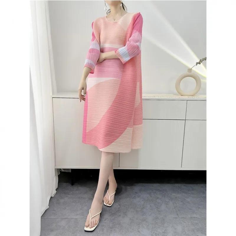 Women's Dresses Evening Dresses Beautiful Printed Pleated Dress Summer Age Plus Size Loose Mid-year Long Female Skirt