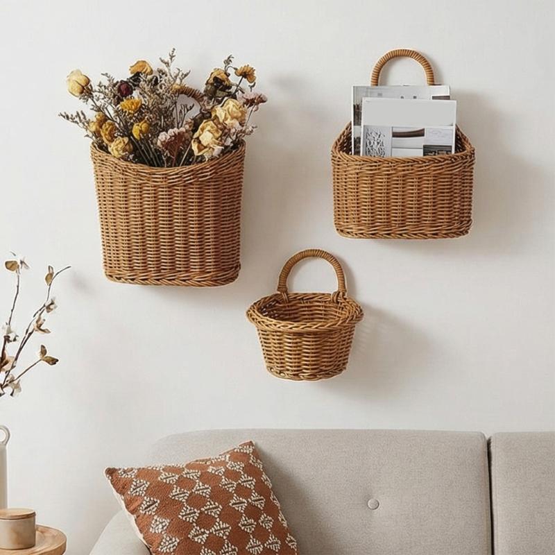 Light weight Durability Woven Willows Wall Mounted Hanging Planter Basket For Home Gardens Decoration