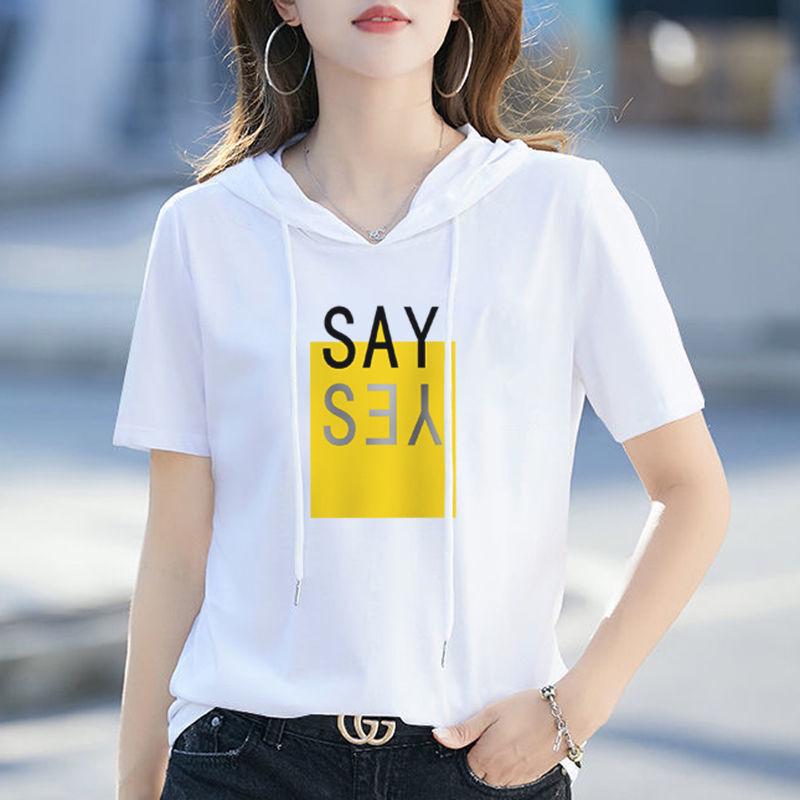 

2025 Летняя женская свободная повседневная толстовка с капюшоном и коротким рукавом - Корейский тренд 4XL 150-165 lbs