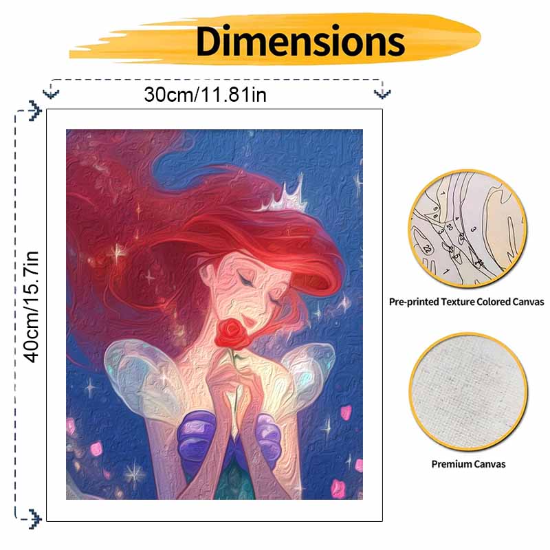 Disney The Little Mermaid Oil Paint Hand Painting Kit Decoration Classic Style Home Decor Art Princess Ariel Rose Starry Night Painting
