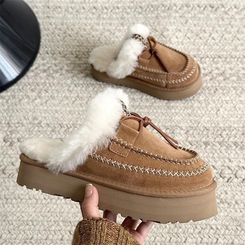 2027 New Design Winter Snow Boots Women Fur Warm Ultra Mini Platform Ankle Boots Genuine Leather High Heel Slippers Wool Shoes