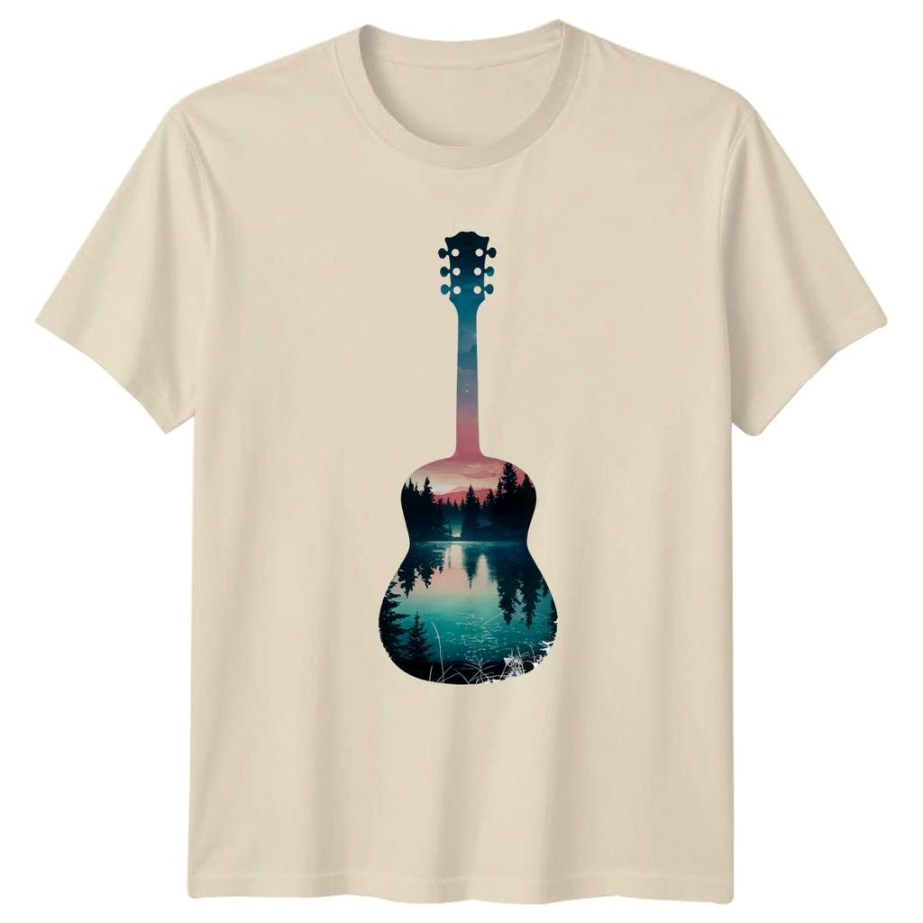 Nature Landscape Guitar Art TShirt Forest Lake Music Nature Birthday Gift