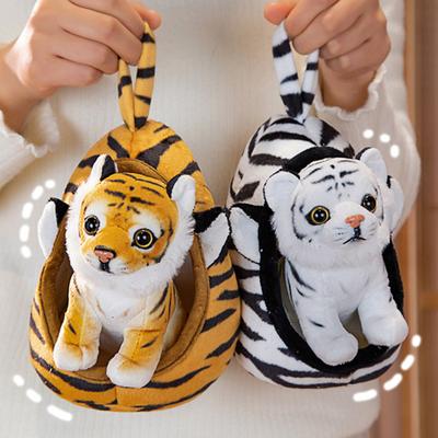 Simulated Tiger Plush Toy with Portable Bed Soft Fluffy PP Cotton