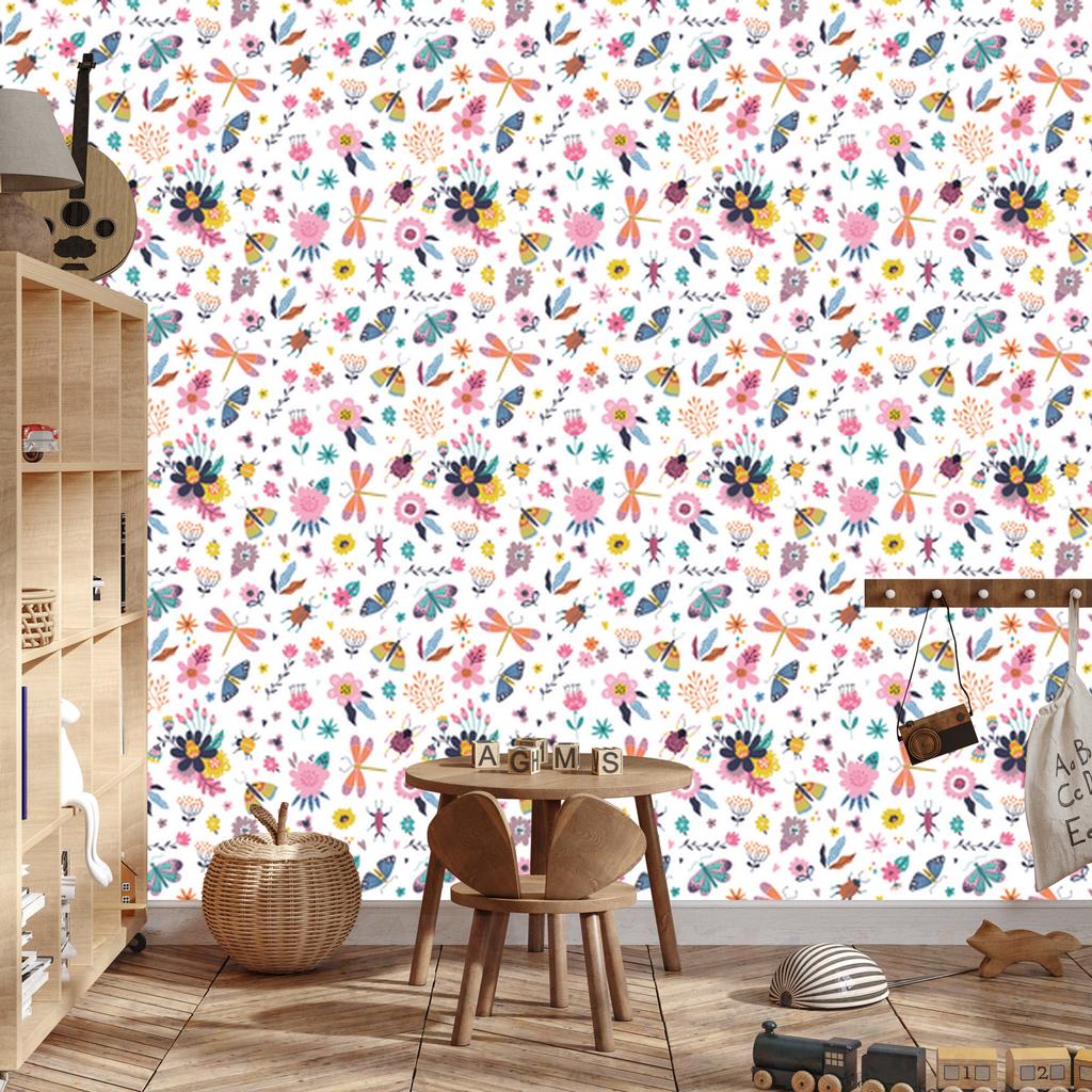 Wallpaper Flowers, Plants and Butterflies for Living Room and Bedroom 50x1000