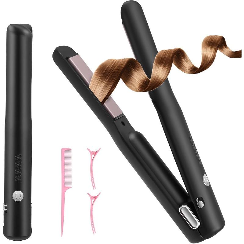 Cordless Hair Straighteners, 2 in 1 Mini Portable Hair Straightener and Curler with 4 Temperature, Fast Heating Wireless Curling Iron, USB Rechargeabl чёрный