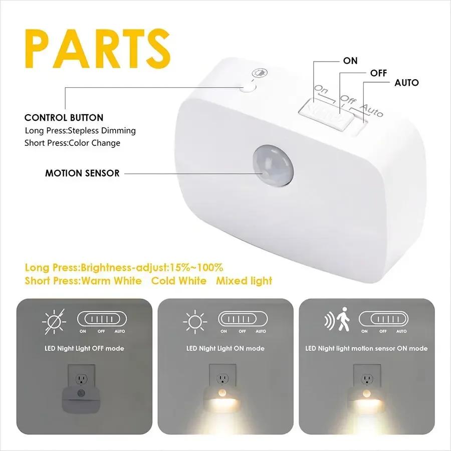 LED Night Light with Motion Sensor EU US Socket PIR Human Induction Lamp Nightlights Wall Lamp for Hallway Stairs Bedside Lamp
