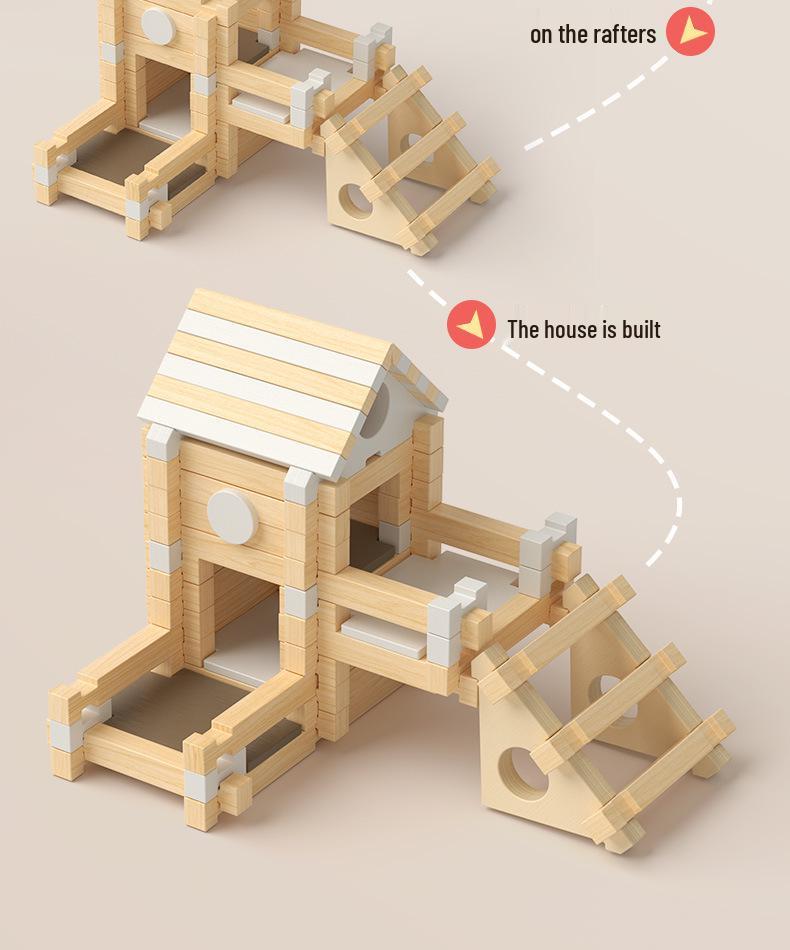 Educational Children's Wooden Building Blocks - Luban Mortise & Tenon, Free Assembly Cabin Gift for June 1st