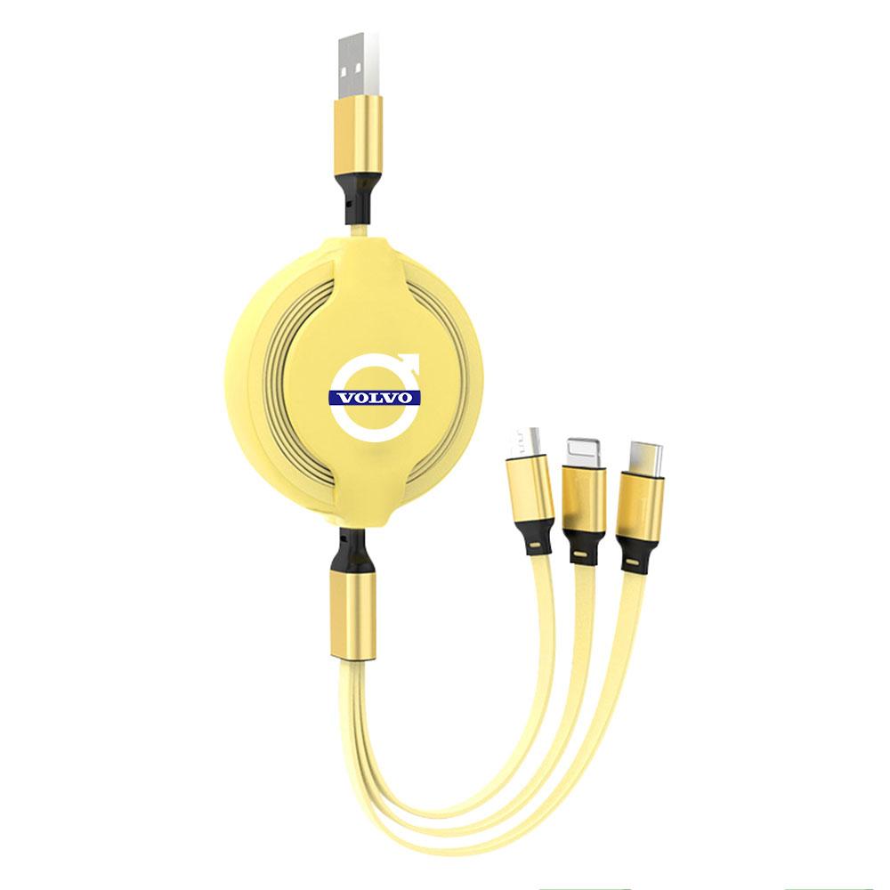 Retractable 3 in1 Data Cable Car Charging Cable Applicable to Apple type-c Android phone For Volvo Rdesign AWD V60 S60 XC60 XC90
