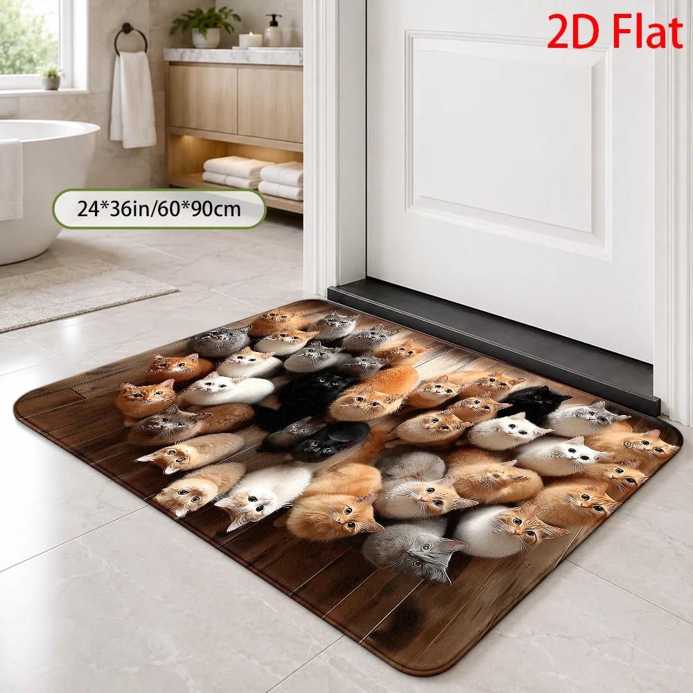Cute Cat Lover Area Rug Non Slip Washable Floor Mat For Bathroom Living Room Home Decor