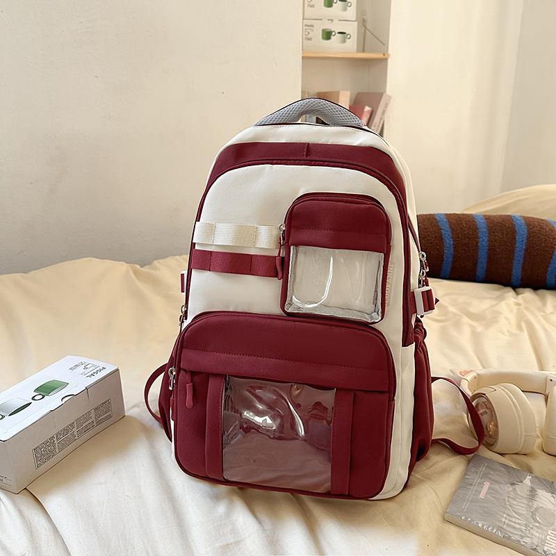 

Junior High School Schoolbag Women s Large Capacity Travel Backpack червоний