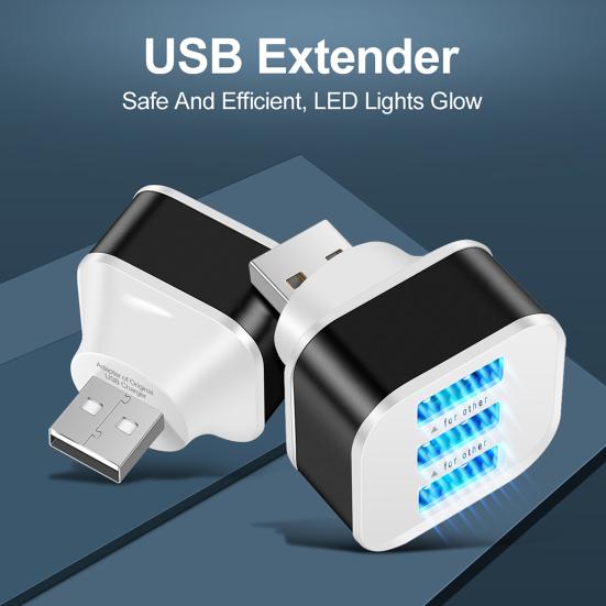 Bærbar 3-i-1 LED-lys USB-kabelsplitterhubadapter for telefon PC bærbar PC