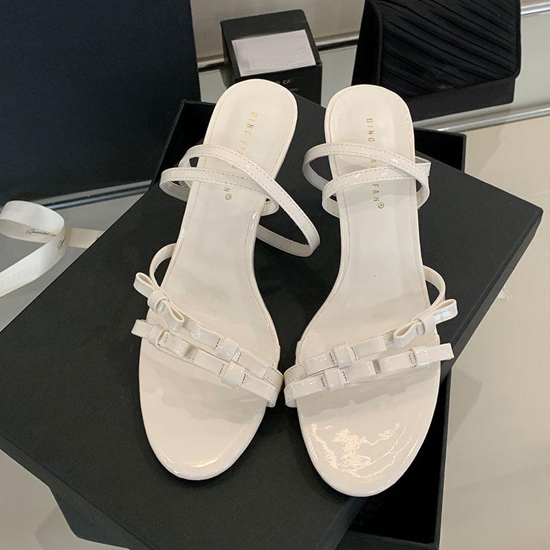 Fashion Fashion Round Toe Footwear Ladies Thin Heels Sandals Shoes Luxury Female Butterfly-Knot Elegant Women Heeled Sandals Shoes