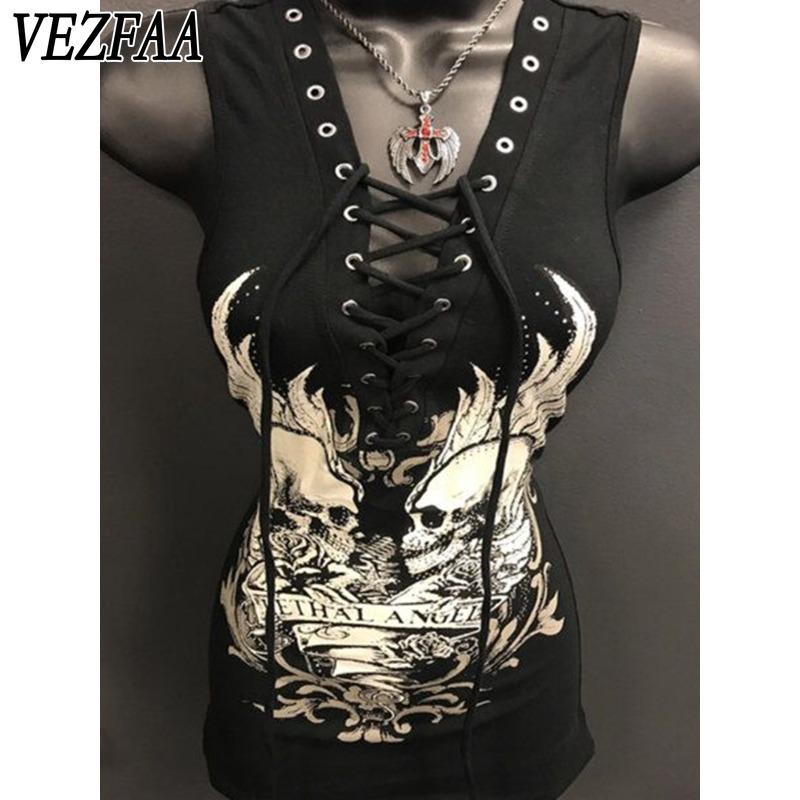 VEZFAA Camicette e camicie senza maniche con scollo a V, casual, estive e primaverili, da donna
