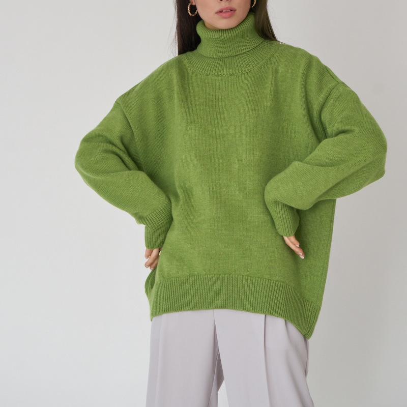 Autumn/Winter 2024 Solid Color High-Neck Casual Loose Knit Sweater