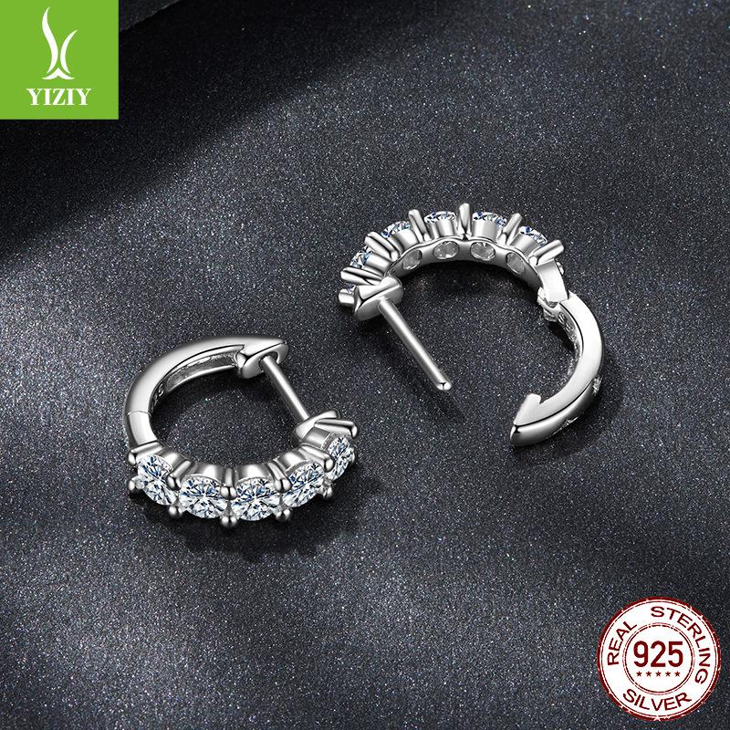 Shining Single Row Light Luxury Moissanite Ear Buckle Women'S S925 Sterling Silver Classic Four-Claw Earrings Earrings