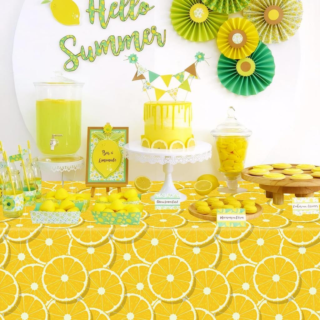 4 Pack Lemon Tablecloth Lemons Summer Party Tablecover Rectangle Table Cover 51 x 86 " Yellow Lemonade Disposable for Lemon Theme Birthday Party
