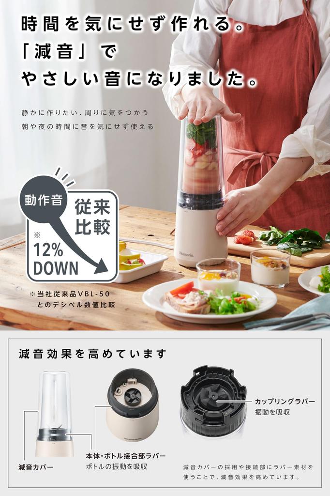 [Vitantonio Official] My Bottle Blender Bottle Set (VBL-60-I-S) [Easy and Speedy In 3 Steps!] Smoothie Mixer, Juicer, Compact Blender (Ivory)