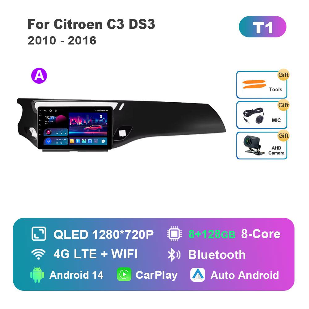 Car Video Multimedia Player DSP Stereo for Citroen C3 DS3 2010 - 2016 Android 14 System GPS Navi WiFi IPS Screen 4G Bluetooth