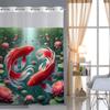 No Hook Lotus Fishes Pattern Shower Curtain With Snap-in Fabric Liner, Sheer Top Window, Waterproof Double Layer Bathtub Curtain